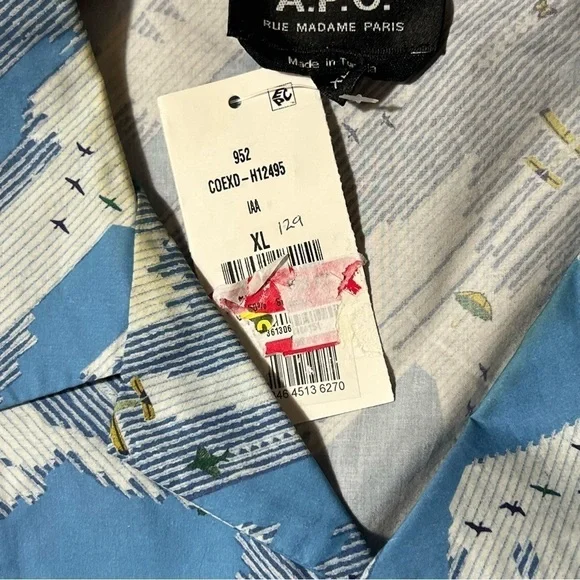 A.P.C. Chemisette Lloyd Short Sleeve Liberty Airplane Printed Shirt SizeXL NEW